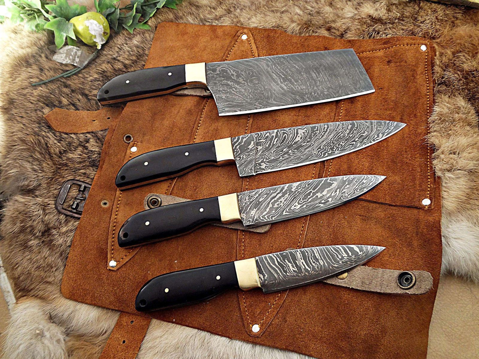 4 pieces chef knives set, Slicer, fillet, cleaver overall ...