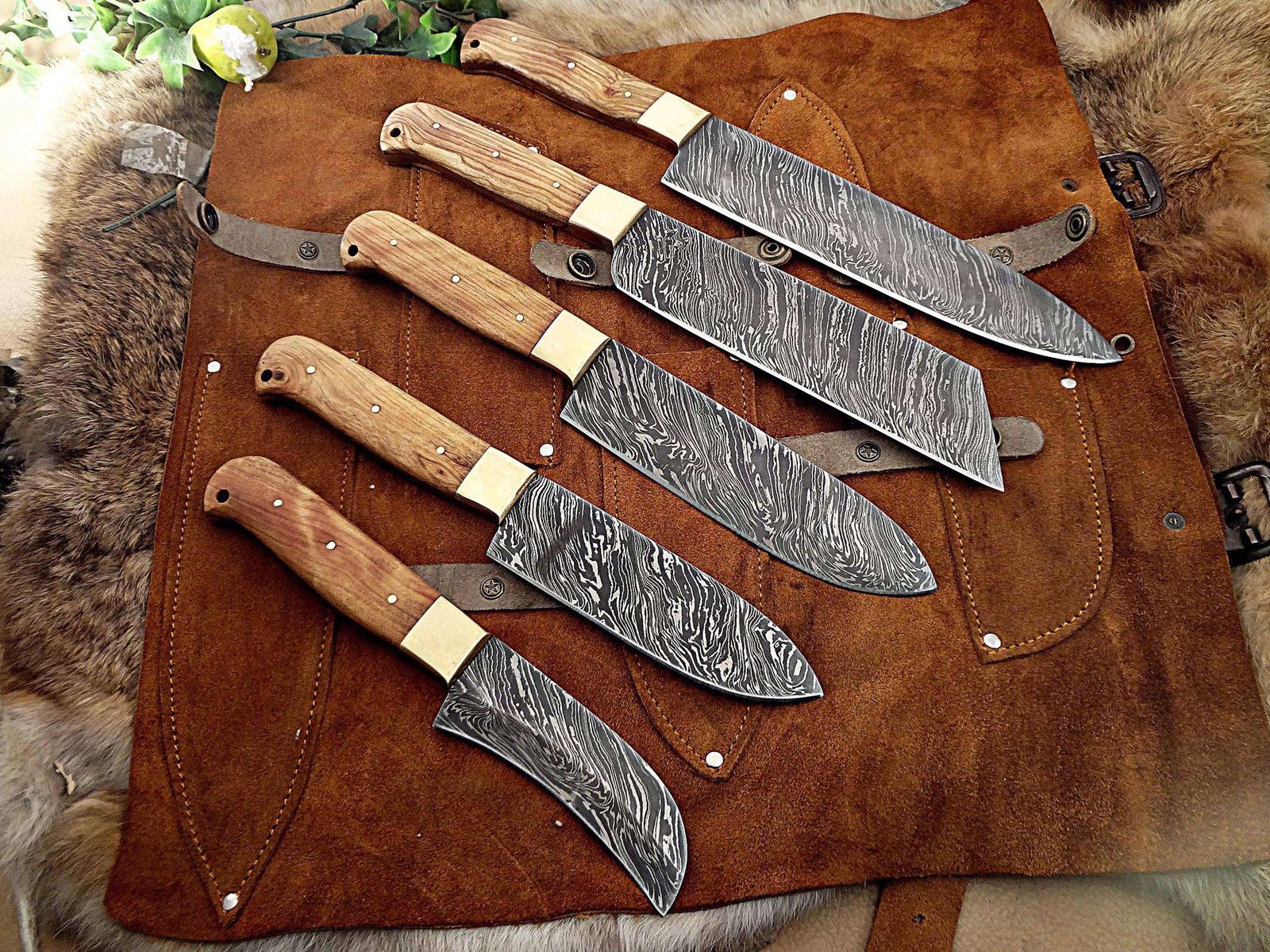 5 pieces chef knives set, overall 54 inches full tang hand